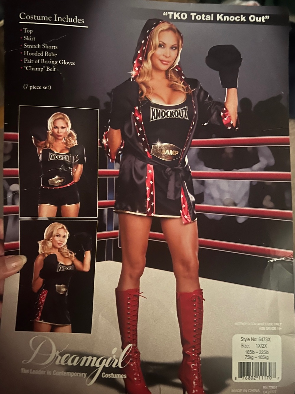 Dreamgirl Black and Red 'TKO' Kids Boxing Costume with Hooded Robe for HALLOWEEN